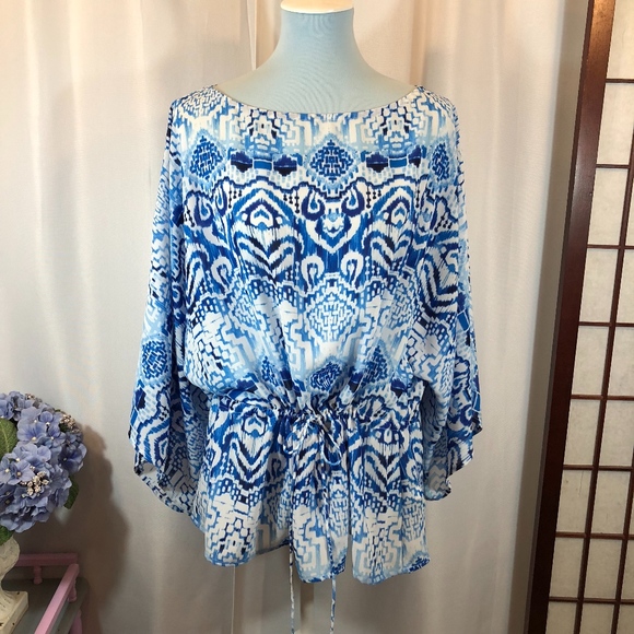 Chaps Tops - Ralph Lauren CHAPS Blue White Dolman Sleeve Top, L